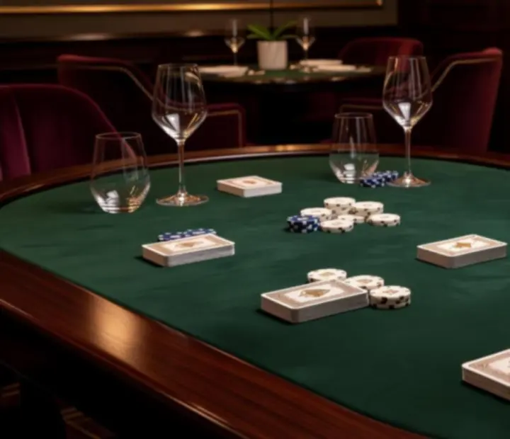 Professzionálisan előkészített, luxus poker asztal gyertyafénnyel