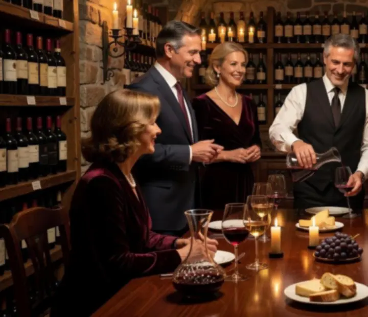Privát borkóstoló est elegáns asztalterítéssel és sommelier prezentációval